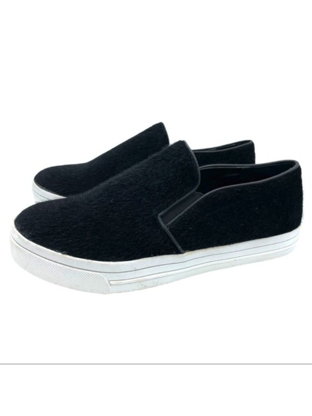 Dollhouse Black Sneakers Women Sz 6 Faux Fur Slip-On Casual Comfort Skate Style